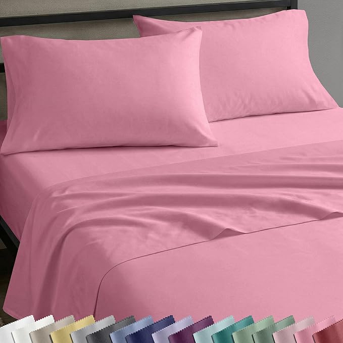 California Design Den XL Twin Sheets Set - Natural 100% Cotton Sheets, Soft Sateen, Fully Elasticized 12" Pockets, Breathable and Durable Bedding for Dorm Room - Doll Pink