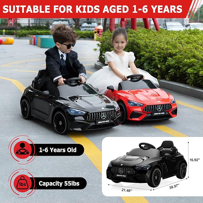 TOBBI Kids Electric Ride On Toy Car, Toddlers Battey-Powered Vehicle with Parental Remote Control/Soft Start/3 Speeds/Horn & LED for Children Ages 3-6 Years-Black