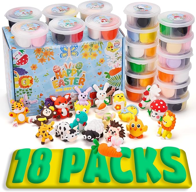 Air Dry Clay Kits,18 Animals Modeling Magic Clay for Kids, DIY Model Magic Clays,18 Set Molding Clays, Ultra Light, Soft & Non-Sticky, Arts and Crafts Gift for Kids