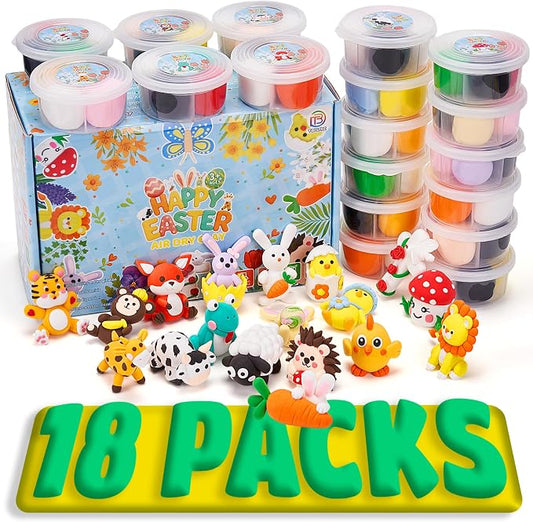 Air Dry Clay Kits,18 Animals Modeling Magic Clay for Kids, DIY Model Magic Clays,18 Set Molding Clays, Ultra Light, Soft & Non-Sticky, Arts and Crafts Gift for Kids