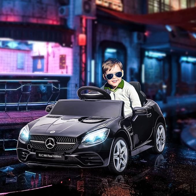 Aosom Mercedes SLC 300 Licensed 12V Ride On Car for Kids with Remote Control, 2 Speeds, Battery Powered Kids Electric Car with Music, Lights, Suspension for 3-6 Years Old, Black
