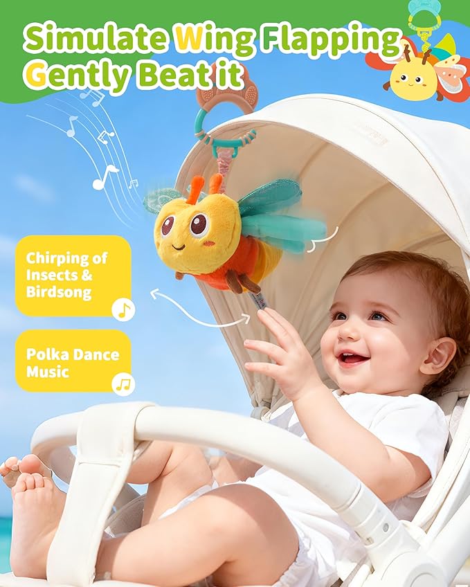 Jollybaby Musical Flying Ladybug Toy - Car Seat, Stroller, Crib & Play Gym Hanging Toys for Baby 0-6-12-24 Months, Tummy Time Sensory Music Toy for Infant Boys and Girls Gifts