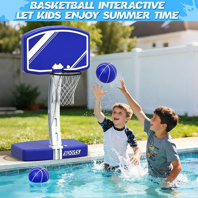 Pool Volleyball Net&Pool Basketball Hoop 2 in 1,Pool Toys Basketball Game with Weighted Base&Stand,2 Water Volleyball&2 Basketball and Pump,Summer Outdoor Family Party Pool Games for Kids Adults