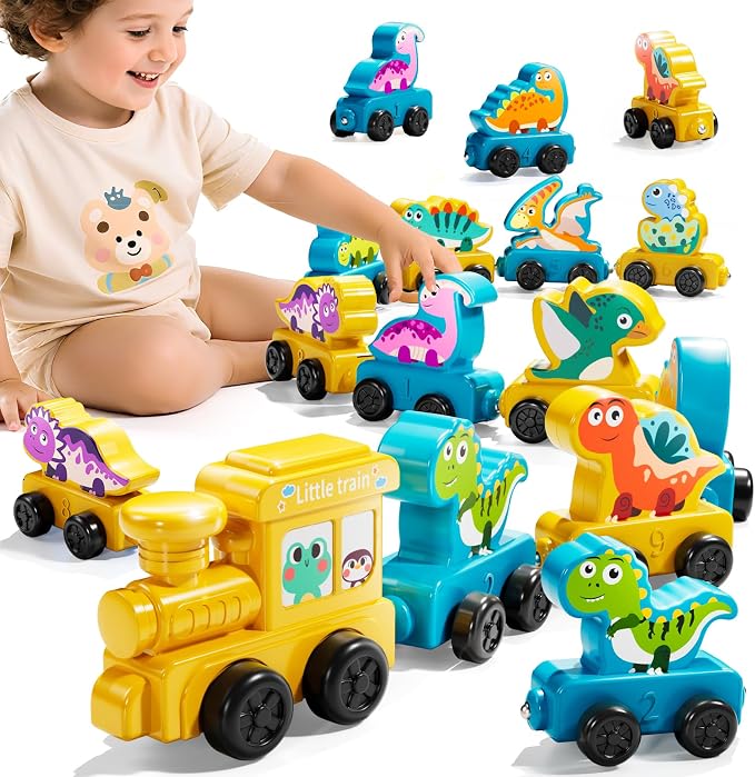 JUKUDAHU Magnetism Toys Dinosaur Train Set for Toddlers 1 2 3 4 Years Old - Dinosaur Toys for Kids, Color Sorting Toy, Preschool Educational Learning Activities, Birthday Gifts for Boys Girls 1-3, 2-4