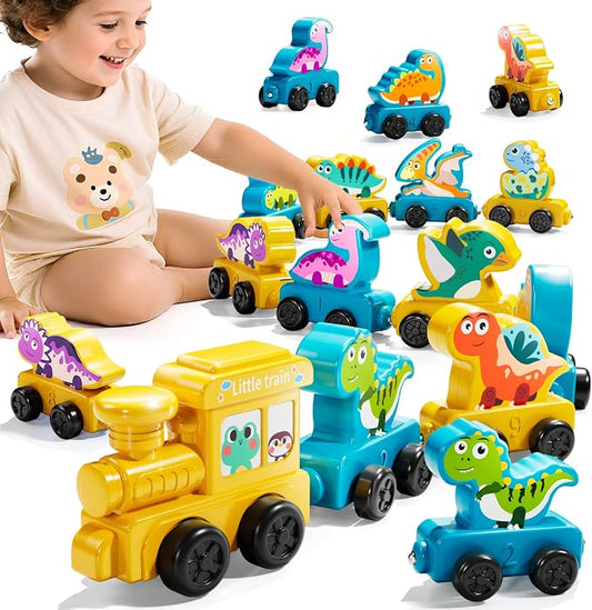 JUKUDAHU Magnetism Toys Dinosaur Train Set for Toddlers 1 2 3 4 Years Old - Dinosaur Toys for Kids, Color Sorting Toy, Preschool Educational Learning Activities, Birthday Gifts for Boys Girls 1-3, 2-4