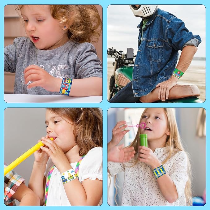 48 PCS Train Slap Bracelets Party Favors Train Wristbands Bracelets Goodie Bag Fillers for Train Birthday Decorations Supplies for Class Reward Prizes Gift for Kids Party Favors Birthday Gifts