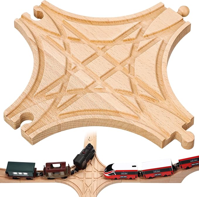 CroBlissful Wooden Train Track Accessories, Forked Wooden Train Tracks Expansion Multi Way Switch Track for Most Major Brand Railway Set