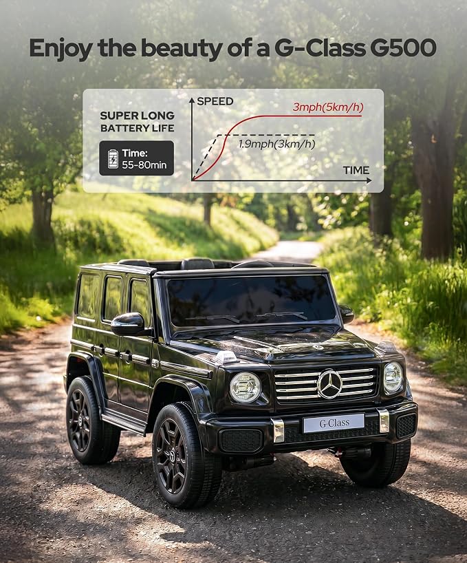 ELEMARA 2 Seater 24v Ride on Toys for Big Kids,Mercedes Benz G-Class G500 Electric Car for Kids,4WD Ride on Car with Remote Control,Battery Powered SUV,Bluetooth,Music& Horn,Low Battery Prompt,Black