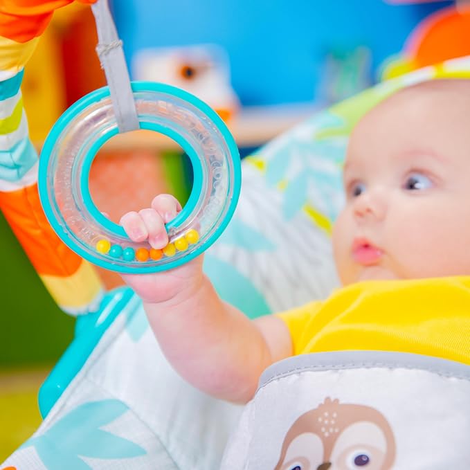 Bright Starts Baby Bouncer Soothing Vibrations Infant Seat - Removable -Toy Bar, Nonslip Feet, 0-6 Months Up to 20 lbs (Rainforest Vibes)