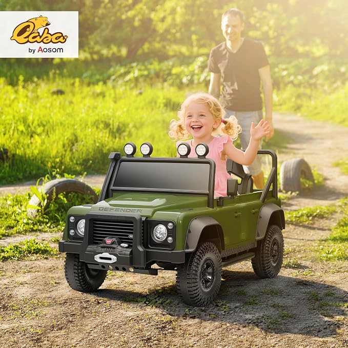 Qaba Land Rover 110SVX Licensed Electric Car for Kids, 12V Battery Powered Kids Ride On Car with Remote Control, Dual Motors, Spring Suspension, LED Lights, 3 Speeds Ride On Truck, Dark Green