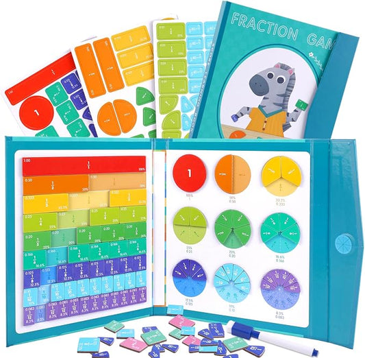 Magnetic Fraction Educational Puzzle, Magnetic Fraction Demonstration Book, Fraction Tiles & Circles, Montessori Math Manipulatives for Elementary School, Fraction Learning Toys for Kids