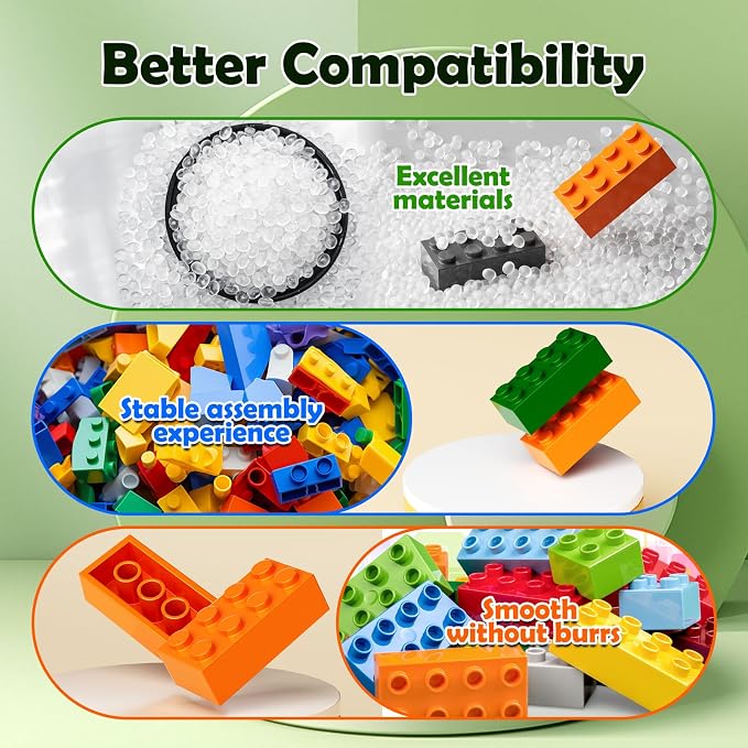 360 Piece White Classic Building Blocks Bulk, 7 Sizes Building Bricks Assortment Pack, Compatible with Lego Parts and Pieces (Light Gray)