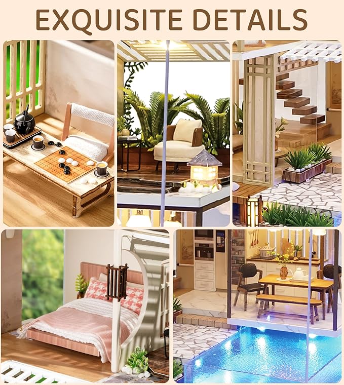 Spilay DIY Miniature House Kit for Adults, Miniature Dollhouse Building Kit | With Warm Light, Music Box & Dust Cover, Creative DIY Craft for Bookshelf Decor, Room Decoration & Gift Giving