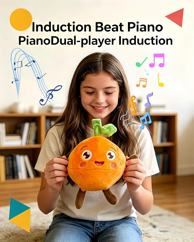 Soft Plush Musical Sensory Toy, Interactive Plush Toy with Sounds, Skin Touch Activated Sound Doll, Dual Mode Educational Toy, Fruit Style Gift for Baby Kids Boys Girls All Ages (Orange)