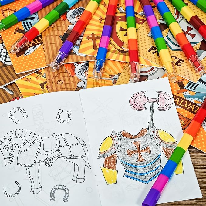 Cinrobiye 24 Armor of God Coloring Book with 24 Stacking Crayons DIY Bulk Bible Christian Party Favors Set for Sunday School VBS Classroom Activities Educational Goody Bags Fillers Travel