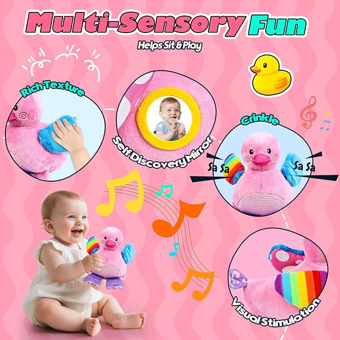 Esjay Baby Toys 6-12 18 Months, Crawling Musical Duck Plush Tummy Time Toy, Dancing Bouncing Recording Walking Sensory Toys for 6 Month+ Old Infants, Gifts for 1 2 3 Year Old Girls Toddlers