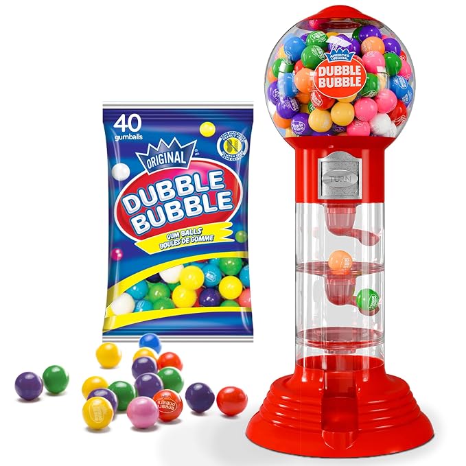 Playo 10.5" Gumball Machine for Kids, Spiral Style Candy Dispenser for Gifts, Parties or Events - Bubblegum Machine w/Gumb Balls Included (Red)