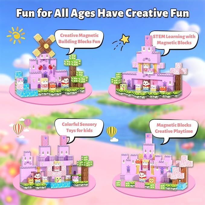 150pcs Magnetic Blocks,Magnetic Building Blocks, STEM Sensory Toys with Princess Castle Build–Creative Magnet Tiles for Toddlers Ages 3+,Boys & Girls–Christmas Birthday Party Kids Gifts