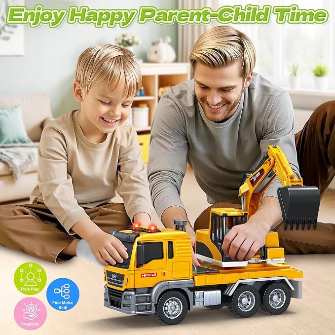Bstoyder Kids Toys for 3 4 5 6 7 8 Years Old Boys, Large Excavator Truck Toy with Lights, Sounds, Toddler Friction Powered Truck Vehicle Toy for Boys Girls Christmas Birthday Gifts