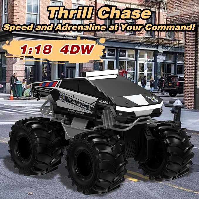 Police Remote Control Car, 1:18 Cyber Truck Remote Control Car, 2.4 GHz Waterproof Amphibious RC Cars, 4WD All Terrain Off-Road Pickup, 360° Rotatable Monster Truck Toys for Boys RC Cars Ages 6+