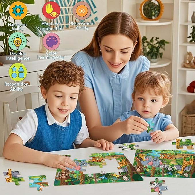 Wooden Puzzles for Kids Ages 4-6, Set of 4 Packs with 24 Piece Wooden Jigsaw Puzzles Preschool Educational Learning Toys Gifts for 3 4 5 6 Boys Girls