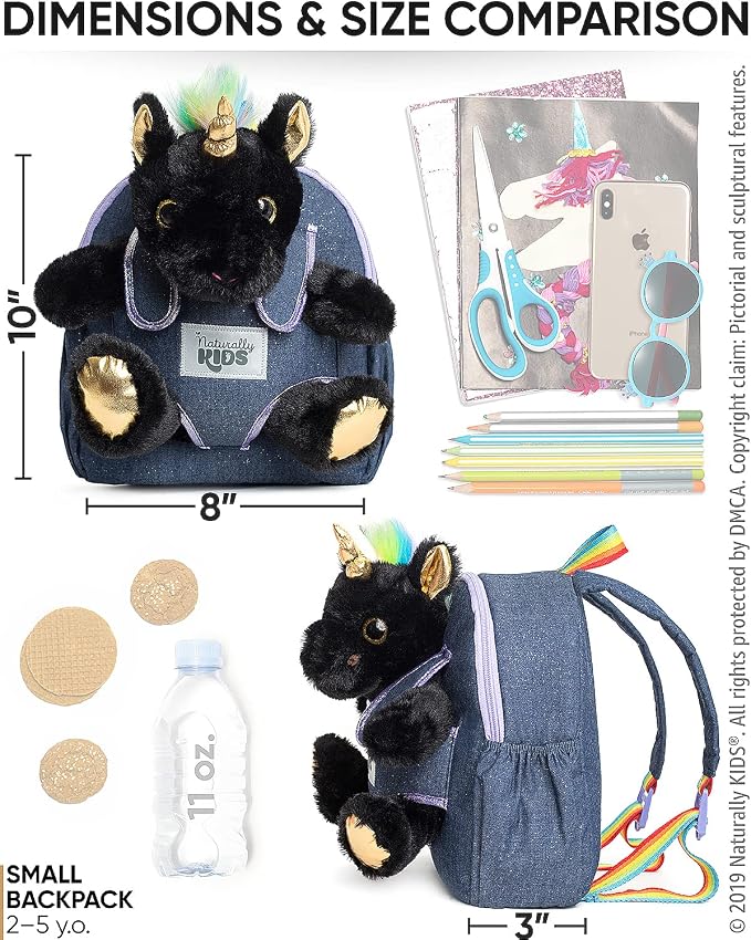 Naturally KIDS Black Unicorn, Gifts for 2 Year Old Girls, Gifts for 3 Year Old Girl, Toddler Unicorn Backpack