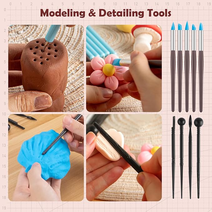 27PCS Clay Tools Sculpting, Ceramics Tools Set, Ceramic & Pottery Modeling Tools, Air Dry Clay Tools, Polymer Tools Kit for Carving, Molding, Pottery Wheel, Crafting Supplies, Pros, Beginners, Adults