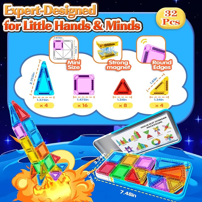 Goodtiles Mini Magnetic Tiles, Building Blocks Toys for 3+ Year Old Kids | Screen-free Travel toys, STEM Preschool Sensory Toys, Toddlers Toys Gifts for Birthday Christmas Holiday