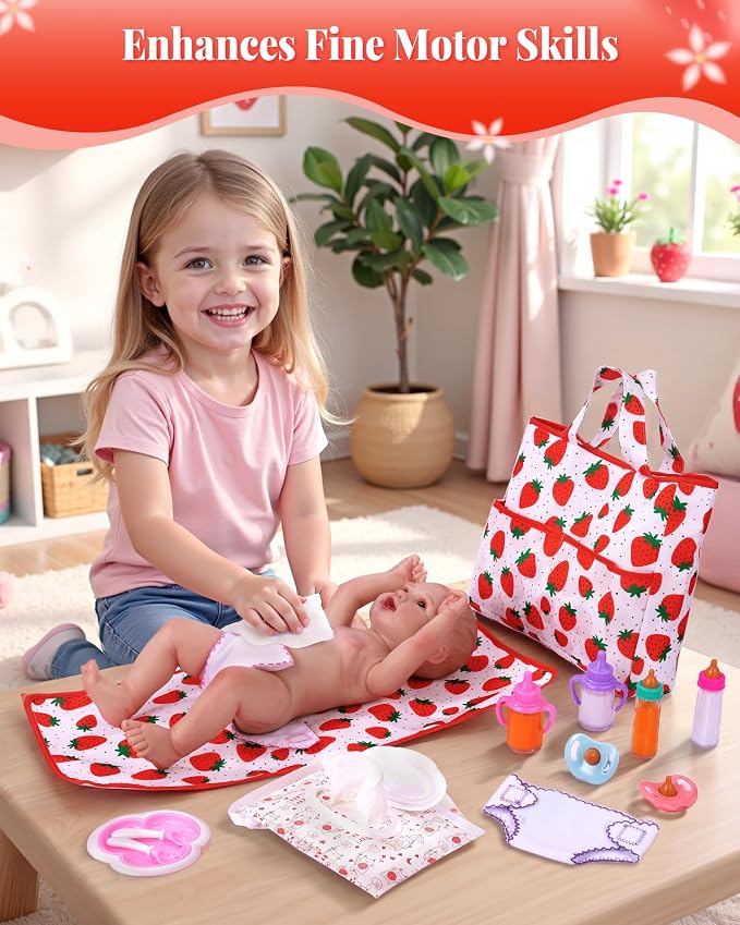 BABESIDE 14 Pcs Baby Doll Accessories with Magic Bottles, Baby Doll Diaper Bag Set Includes Changing Mat, Diapers and Bottle with Disappearing Milk for 12-16 Inches Dolls Kids Gift