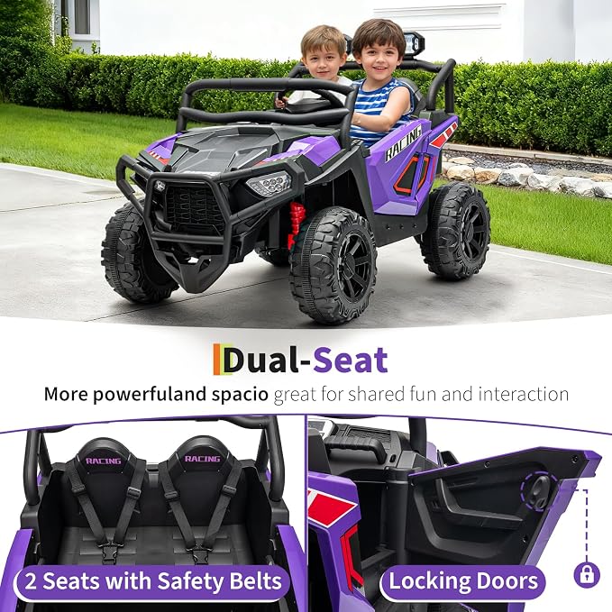 Garvee 24V Ride on Toys for Big Kids, 2 Seater Electric UTV Car with Remote Control, 4-Wheeler Suspension, Soft Start, 3 Speeds, Led Lights, Bluetooth, Ride on Truck Kids 2-8 Years