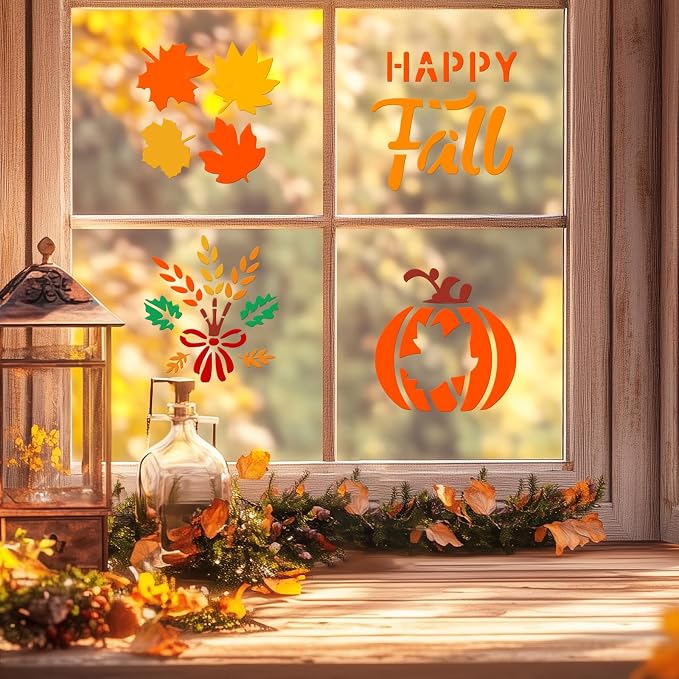 72 PCS 3x3 Inch Thanksgiving Stencils for Painting - Pumpkins, Gourds, Autumn Leaves, Wheat, Turkey Reusable Thanksgiving Painting Templates on Wood, Glass, Fabric, Window Door Decor DIY Decoration