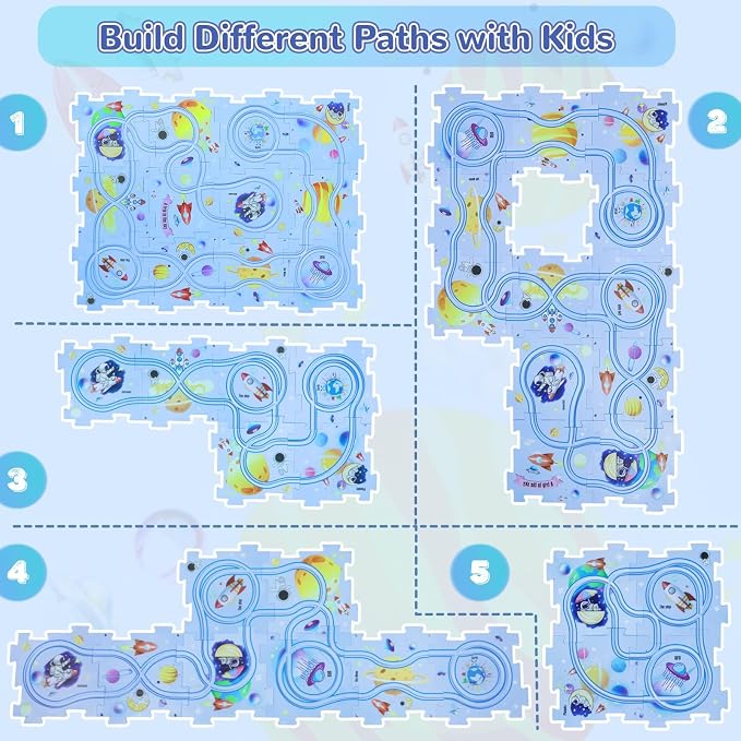 Plastic Floor Puzzles for Kids with Airplane Toy Car, Puzzle Track Car Play Set, Educational Toys for 3 4 5 6 Year Old Boys, 3 4 5 6 Year Old Boy Birthday Gift, Kids Toys Boys 3-5