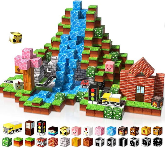 Magneverse 100 PCS 0.8in Magnetic Blocks - Magnet Toys & Magnetic Building Blocks Cubes, Stacking Magnets, STEM Toys for School Acitivities, Birthday Gifts for Boys Age 3+ Years Old (Theme: Forests)