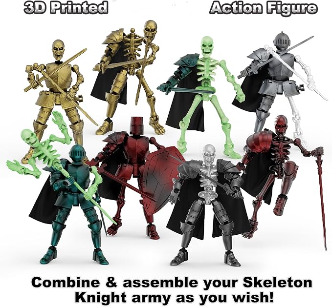 BOZOBO 8pcs 13 Action Figures Assembly Required，DIY Multi-Colored Titan 13 Action Figure Set with Medieval Knight Style，3D Printed Multi-Jointed Movable 13-Action T Figure for Kids & Adults