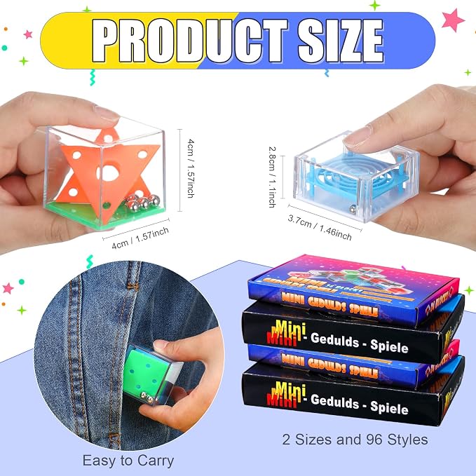 Lenwen 96 Pcs Brain Teaser Puzzle Mini Fidget Puzzle Cubes 3D Ball Maze Cube Cubes Party Favor Games Challenge Decompression(Classic Colors)
