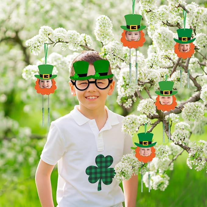 Fennoral 24 Pack St Patrick's Picture Frame Wind Chime Craft Kit for Kids Make You Own Patrick's Day Craft Kit Wooden DIY Coloring Art and Craft for Irish Classroom Art Activity Patrick's Decoration