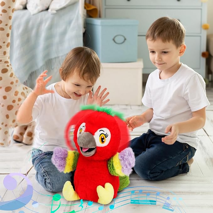 Talking Parrot Repeat What You Say Musical Stuffed Animal Shaking Singing Plush Toy Electric Interactive Animated Plushies for Kids Girls Boys Birthday
