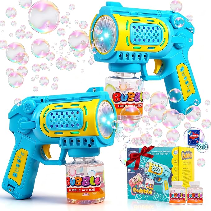 Bubble Gun Machine Toys for 3+ Year Old Boys Girls: 2 Pack with Bubble Solution, Kids Toys for Ages 3-5 4-6 5-7, Outdoor Outside Toy for Kids Ages 4-8, Gifts for Birthday