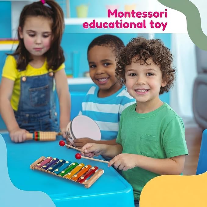 Stoie's Musical Toys for Toddlers, Wooden Percussion Instruments Toy for Kids Baby Preschool Educational Musical Toys Set for Boys and Girls with Storage Bag