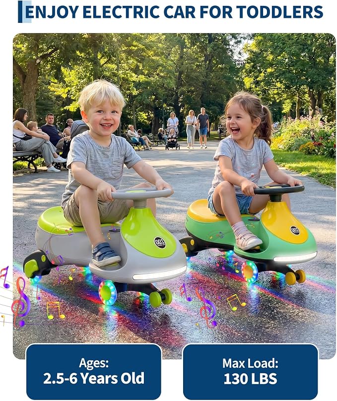 12V Electric Wiggle Car for Kids 2-in-1 Swing Car 360 Steering Pedal Ride | PP Plastic Body,Indoor Outdoor Play,Kids Activity Toy,Preschool Riding Fun,Low Gravity Design,Family Entertainment