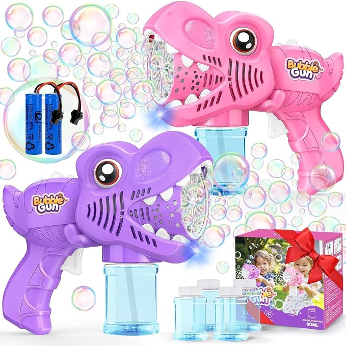 Yunaking Bubble Gun Toys for Girls: Bubble Machine for Kids 2 Rechargeable Dino Toys Easter Basket Stuffers Gift for 3 4 5 6 7 8 Girls Toddlers Ages 4-6 Outdoor Summer Birthday Christmas Valentines