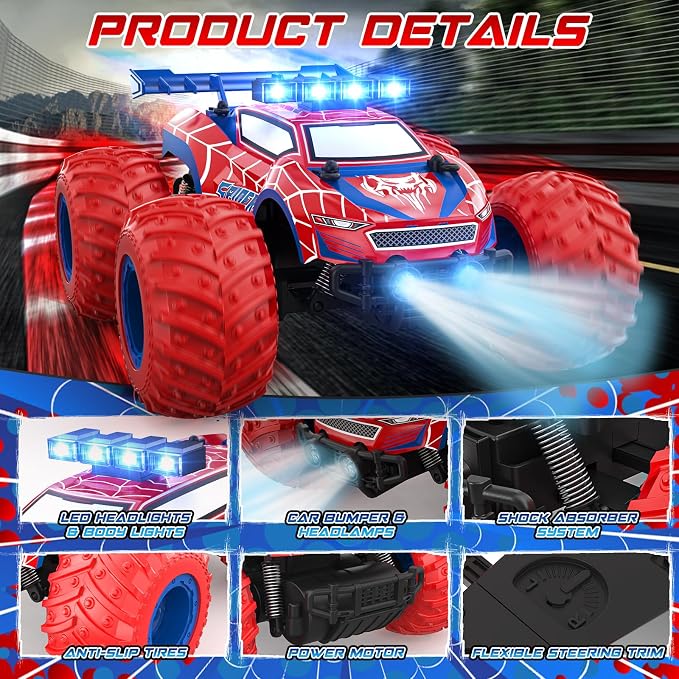 EpochAir 1:18 Remote Control Car - 20km/h 2.4GHz All Terrain Off-Road Monster Truck with Bodylights&Headlights &Headlamps, Rechargeable Toy Car Gift for 3 4 5 6 7 8 9 10-12 Year Old Boys Girls Kids