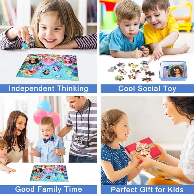 MZZOTOY Mermaid Princess Puzzles for Kids Ages 4-8, 100 Pieces Jigsaw Puzzles for Kids Ages 3-5 Puzzle for Girls and Boys Learning Educational Puzzles Toys in a Metal Box