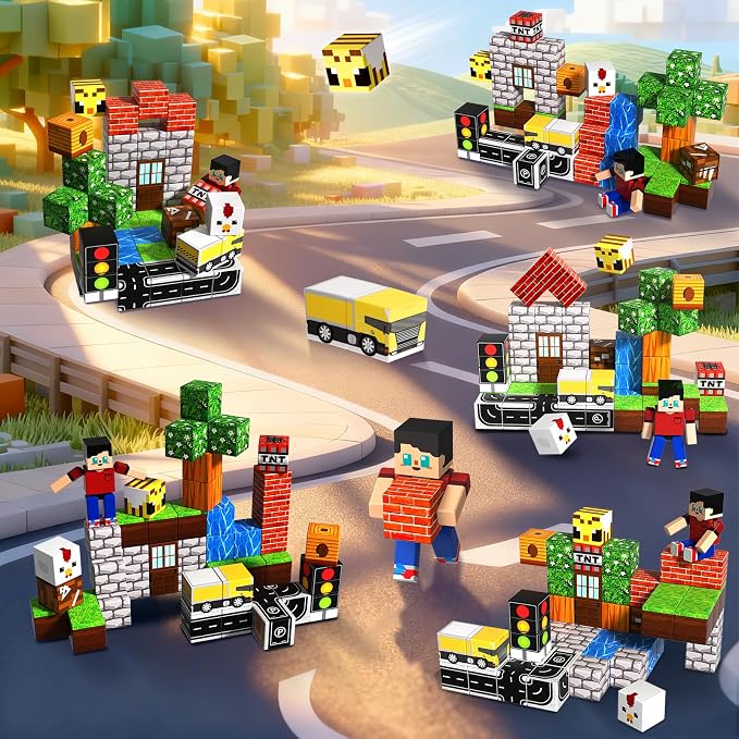 45 Pcs Travel Magnetic Blocks -Mini Magnetic Building Blocks for Kids Ages 4-8, Magnet Cubes Stacking Toys with Portable Metal Box, Birthday Gift for 3+ Year Old Boys Girls