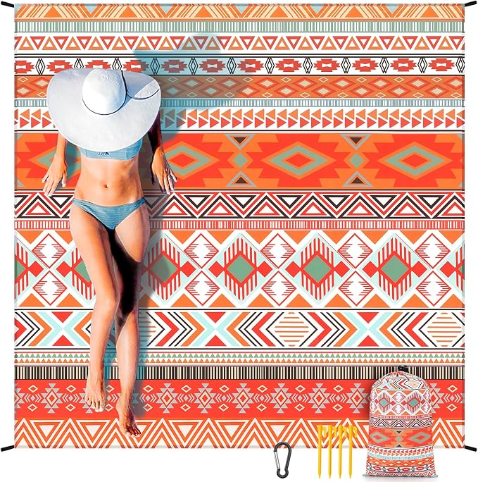 HIHOHO Beach Blanket Waterproof Sandproof Extra Large Beach Mat 79" X 83"/120"x108"for 1-8 Adults Quick Drying Durable Outdoor Picnic Mat for Beach Travel Camping Hiking