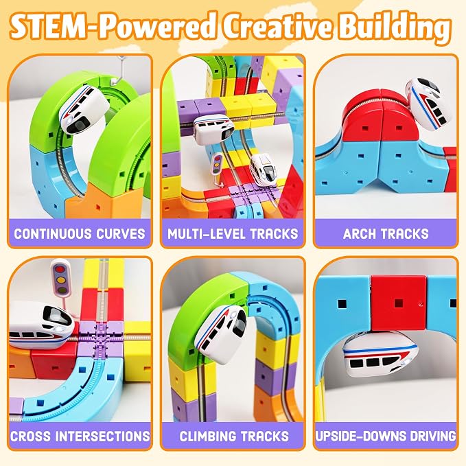 Electric Train Set for Kids 3–8, 121PCS/2 Car, 3D Infinity Racer Magnetic Train Sets with Motorized Train, STEM Building Train Tracks for Creative Learning, Electric Train Set Gift for Boys and Girls
