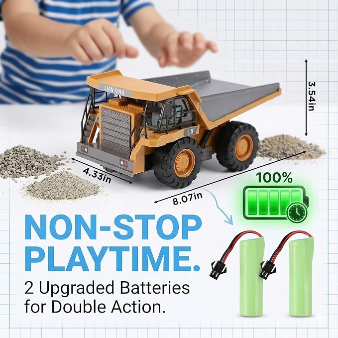 RC Dump Truck Toy, Remote Control Construction Truck with Bed Lift/Lower, 4WD Heavy Duty Sand Toy with 2 Batteries, Best Birthday Gifts for Boys 3-5 4-7 8-12 Year Old