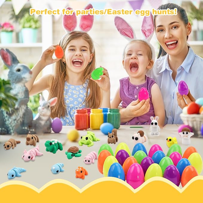 Easter Egg with 38 pcs 3D Printed Animal Figurines Set,Articulated, Flexible, and Exquisitely Cute, Easter Basket Stuff Fillers with Easter Egg, for Kids.