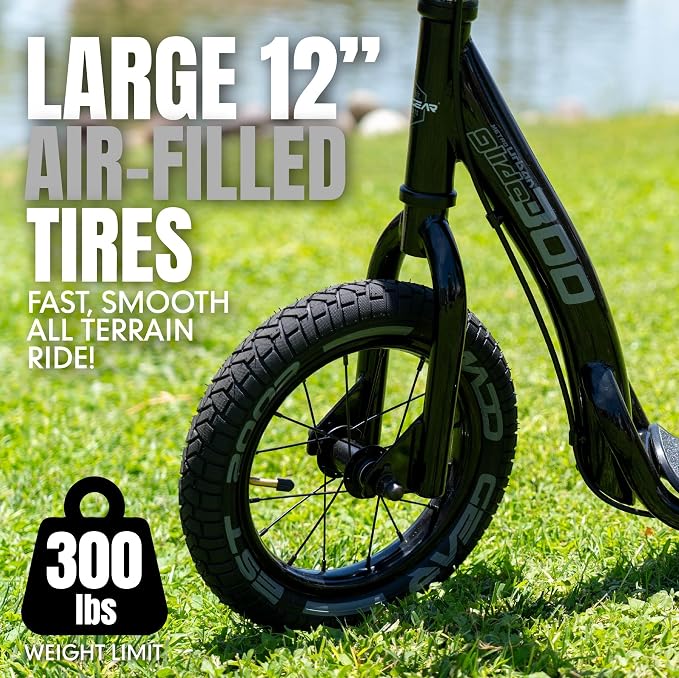 Large Kick Scooter for Adults, Teens & Kids 8-12 with Kickstand – 12" Air-Filled Tires, Wide Deck, Lightweight Steel Frame – Madd Gear Metro Urban Glide 300