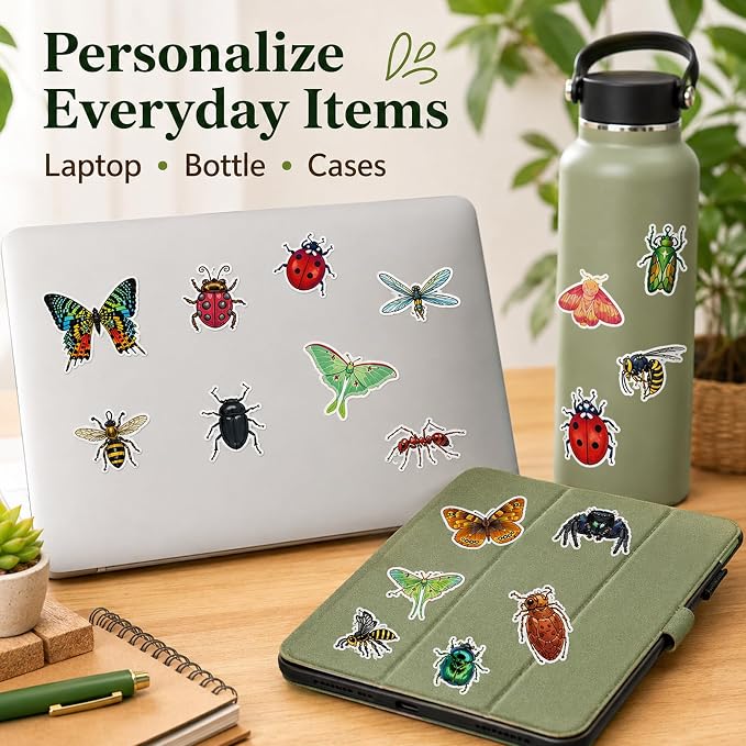 QTL Cute Insects Stickers for Teens Student, Bug Party Supplies, Waterproof Vinyl Stickers for Water Bottle Laptop, 110 Pcs